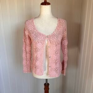 Vintage 90s/Y2K Pink Cottage Knit Cardigan M